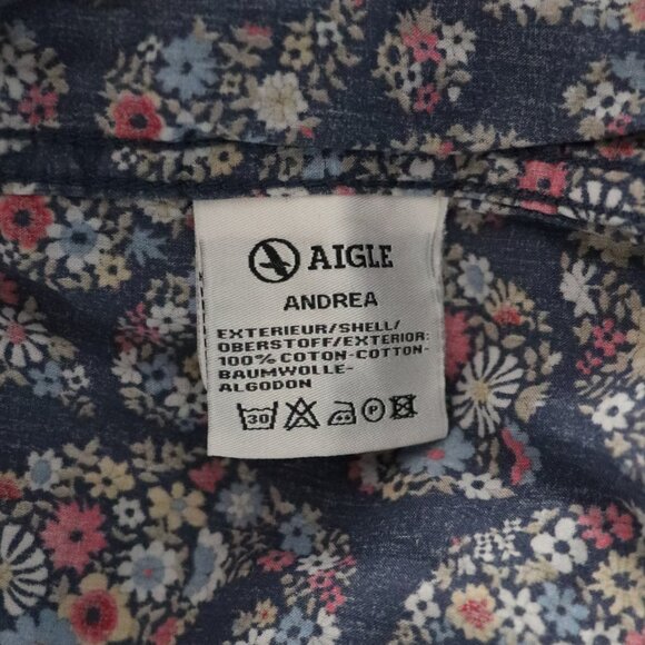 Aigle Womens Blue Sz S Buttoned Henley Short Sleeve Paisley Casual Tunic Top - Picture 13 of 14